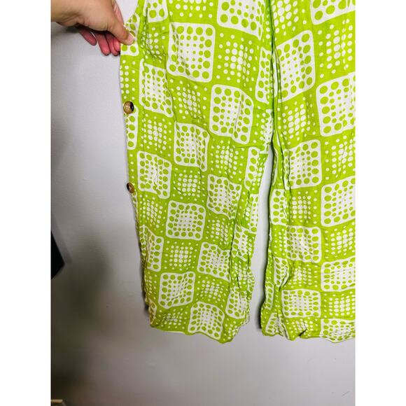 THE ODELLS Neon Green Tropical Linen Blend Loose Wide Leg Anna Pant Size Small - Picture 11 of 14